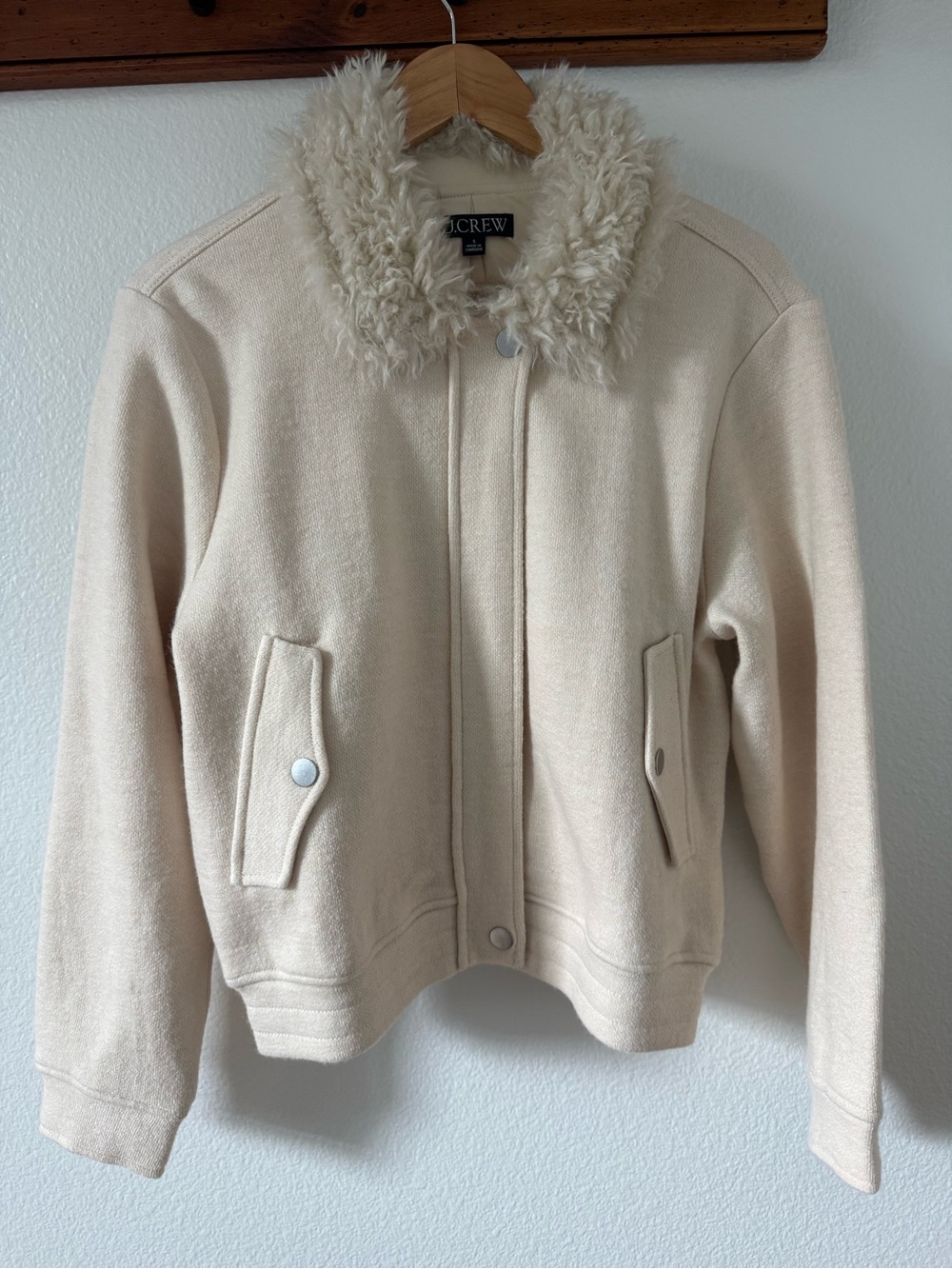 J. Crew Cream Faux-Shearling Collar Jacket